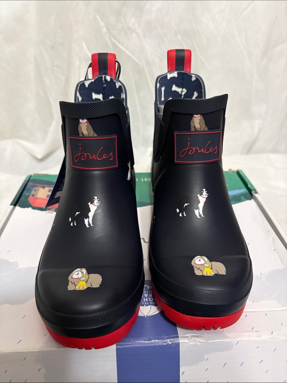 Joules Navy & Red Rain Boots size US 5 NWT